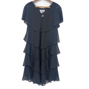 Patra Layered Chiffon Tiered Ruffle Elegant Cocktail Dress Classy Occasion Sz 12